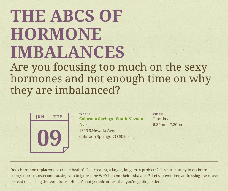 ABCs of Hormone Imbalance: Natural Grocers, Tuesday June 9th at 6:30 pm ...