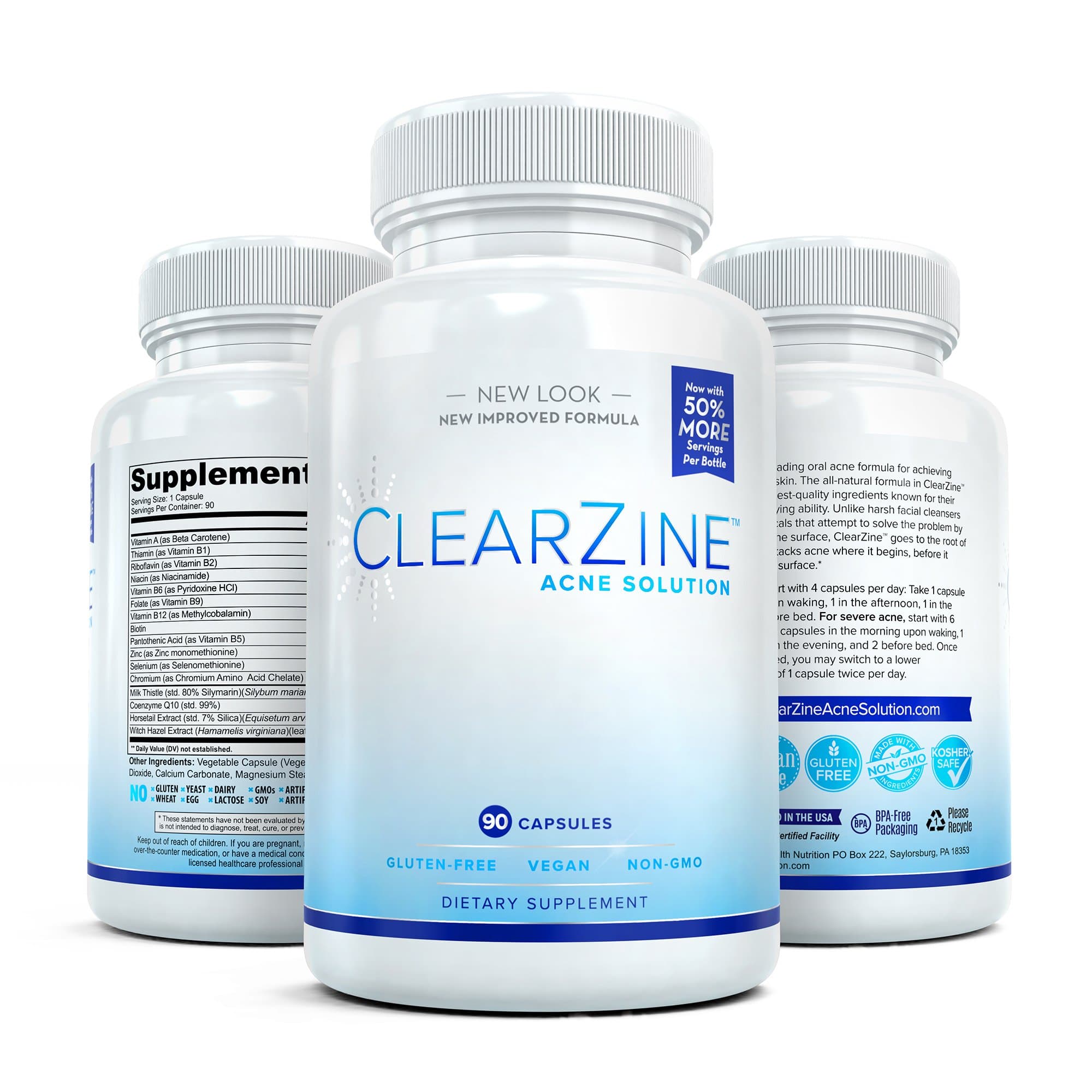 ClearZine Acne Pills for Teens &  Adults (4 Bottles)