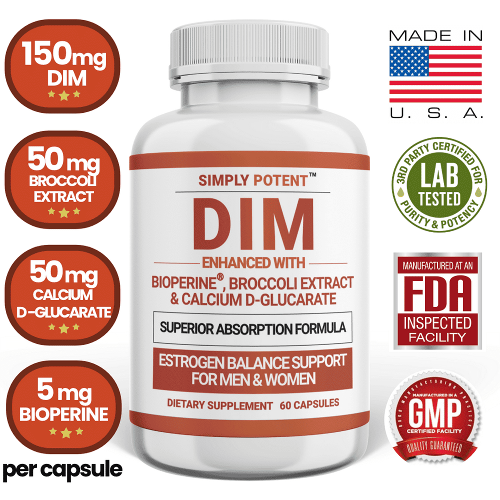 DIM Supplement 150mg + BioPerine, Hormone Balance for Women &  Men ? PMS ...