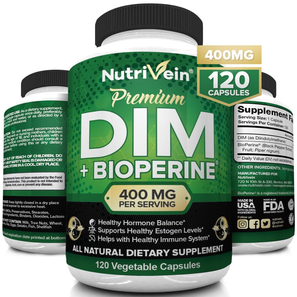 Nutrivein DIM Supplement 400mg Diindolylmethane Plus Bioperine ...